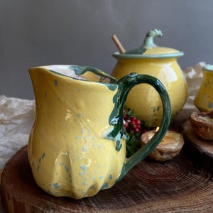 Small Ceramic Pumpkin Creamer: Yellow Pottery Milk Jug