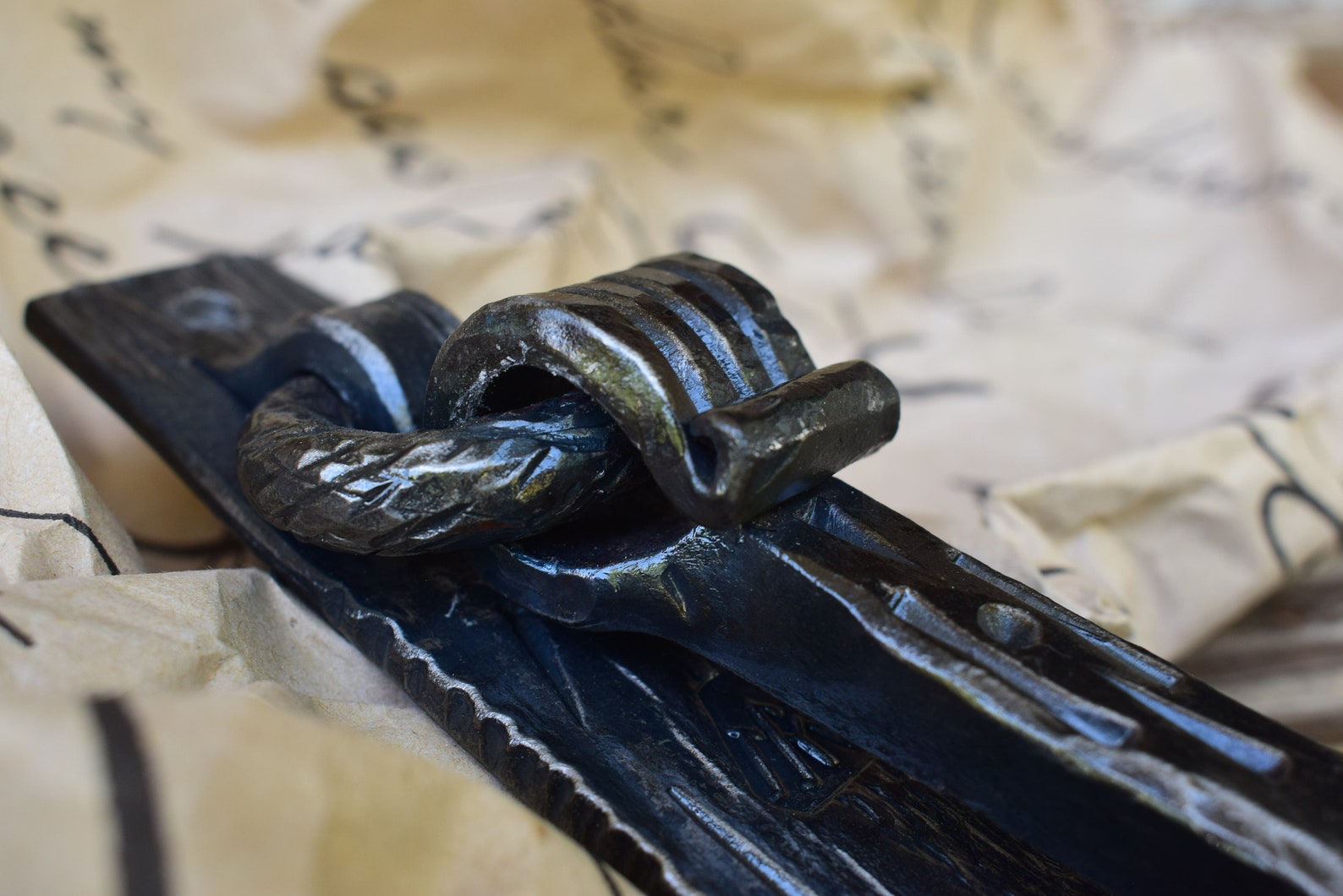 Hand Knocker Instruments Wrought Iron Viking Hand Knocker, Thor's Hammer, Rustic Door Knocker ...