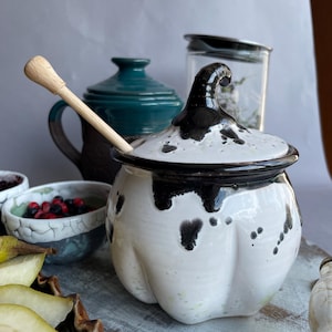 Olla de cerámica para miel y azúcar, Olla de calabaza hecha a mano para decoración de cocina