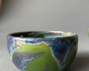 Handmade Green Ceramic Bowl, Small Stoneware Cup, Sauce, Nuts