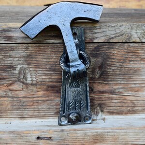Hand Knocker Instruments Wrought Iron Viking Hand Knocker, Thor's Hammer, Rustic Door Knocker ...