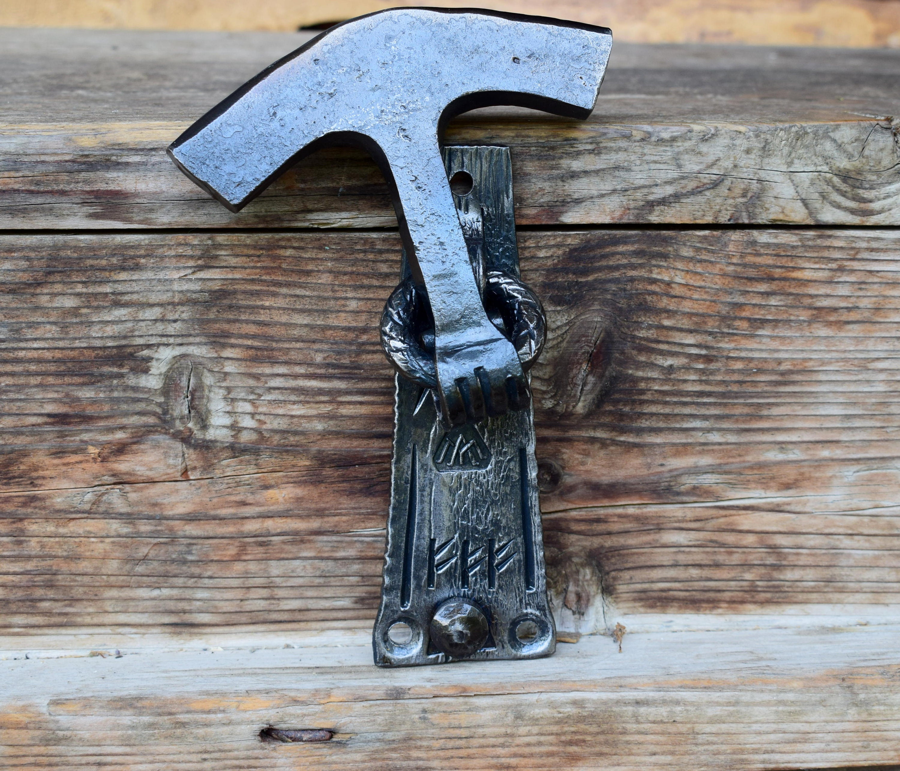 Wrought Iron Viking Hand Knocker, Thor's Hammer, Rustic Door Knocker ...