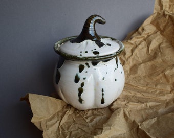 Ceramic pot for honey and sugar, Handcrafted pumpkin pot for kitchen decor