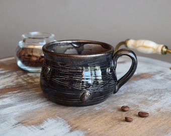 A small black ceramic coffee mug, Ceramic espresso cup,