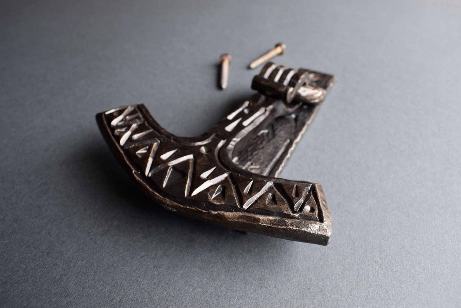 Wrought Iron Viking Hand Knocker, Thor's Hammer, Rustic Door Knocker ...