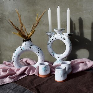 Exquisite Trinity Candlestick, White Ceramic Candlestick, Minimal Pottery Candlestick Holder, Decor for the interior image 4