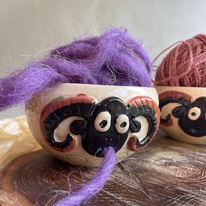 Ceramic Yarn Bowl: Sheep Design Pottery Knitting Bowl