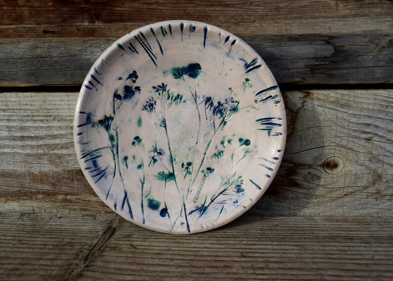 Excluyive Ceramic Plate with prints of flowers, Cake Plate, Ceramic Pasta Plate, Best Gift, Home decor, image 2