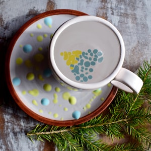 Stoneware Coffe cup with love to Ukraine, Blue-yellow heart print, Pottery Coffee Cup, Ukrainian ceramics, Small Pottery Mug, Coffee Lover