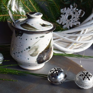 Small Sugar Bowl with Lid and Spoon, Ceramic Sugar Container, Storage jars