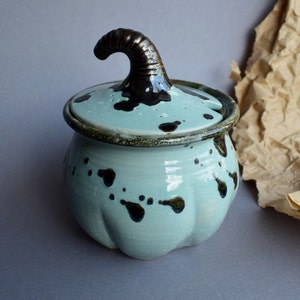 Olla de azúcar de calabaza, olla de cerámica verde, decoración de calabaza