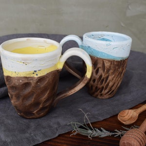 Set of two Rustic Ceramic Mugs, Coffee Cups, With love from Ukraine, Organic Eco Ceramic Art, Blue and Yellow glass Glaze image 9