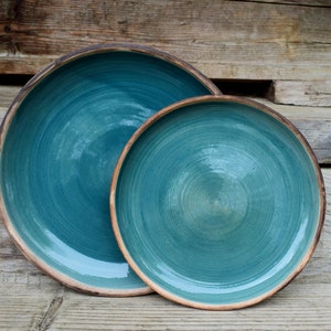 Ceramic plate with turquoise middle, Eco Pottery Plate, Set of Cookie Plates, Dinner plate, Ceramic serving plate, Ukrainiane pottery