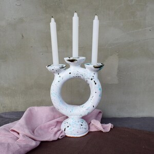 Exquisite Trinity Candlestick, White Ceramic Candlestick, Minimal Pottery Candlestick Holder, Decor for the interior image 5