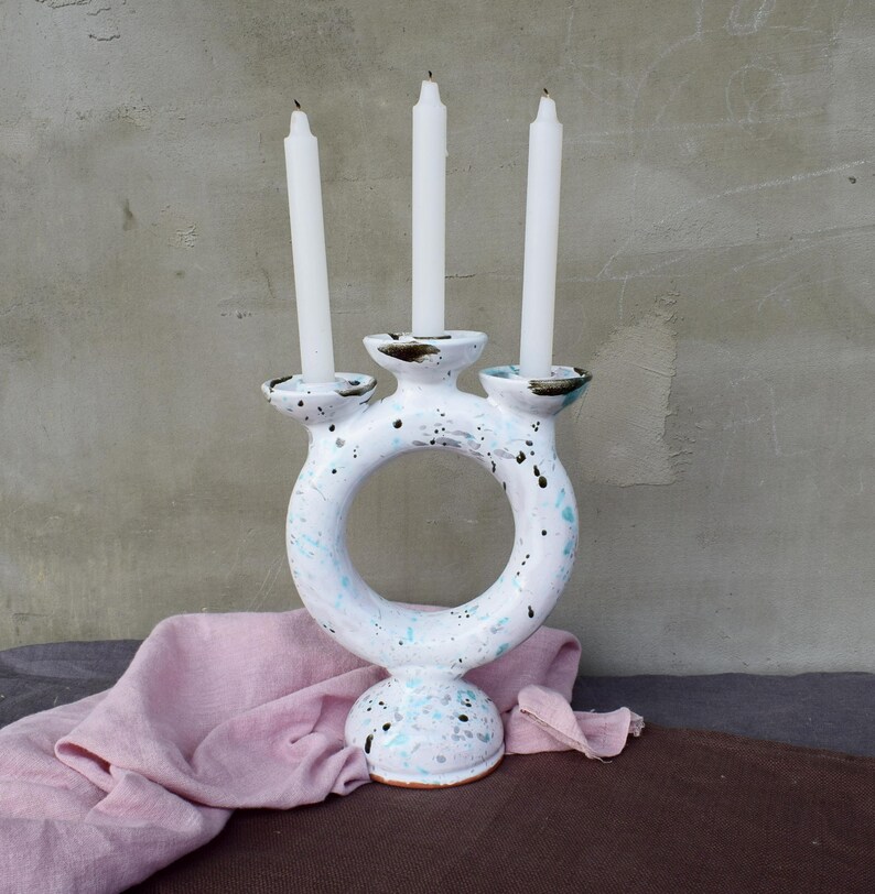 Exquisite Trinity Candlestick, White Ceramic Candlestick, Minimal Pottery Candlestick Holder, Decor for the interior image 5