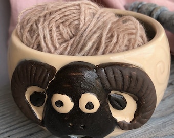 Ceramic yarn bowl, Pottery knitting bowl, Ram balls of thread, Knitting and crochet accessory, Best Mom Gift, Housewarming Gift