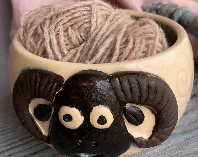 Ceramic yarn bowl, Pottery knitting bowl, Ram balls of thread, Knitting and crochet accessory, Best Mom Gift, Housewarming Gift