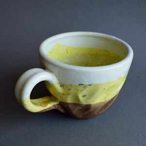 Pottery Coffee Cup, Yellow and White Ceramic Mugs, Stoneware Rustic Ceramic Coffee Cup, Vegan Pottery, Housewarming Gift image 3