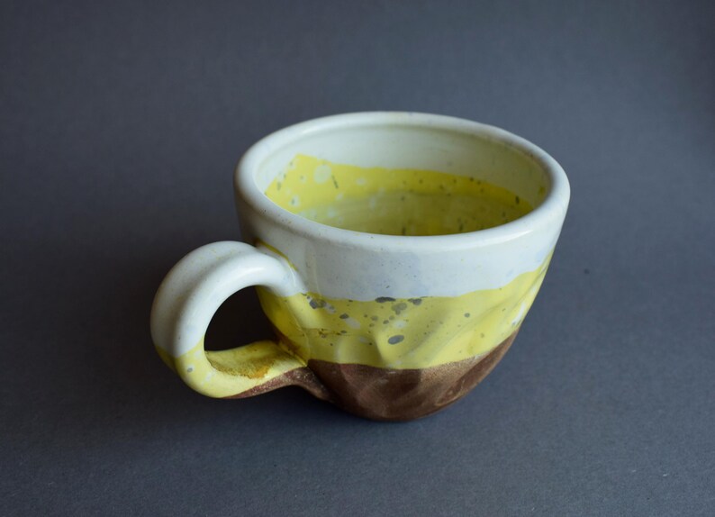 Pottery Coffee Cup, Yellow and White Ceramic Mugs, Stoneware Rustic Ceramic Coffee Cup, Vegan Pottery, Housewarming Gift image 3