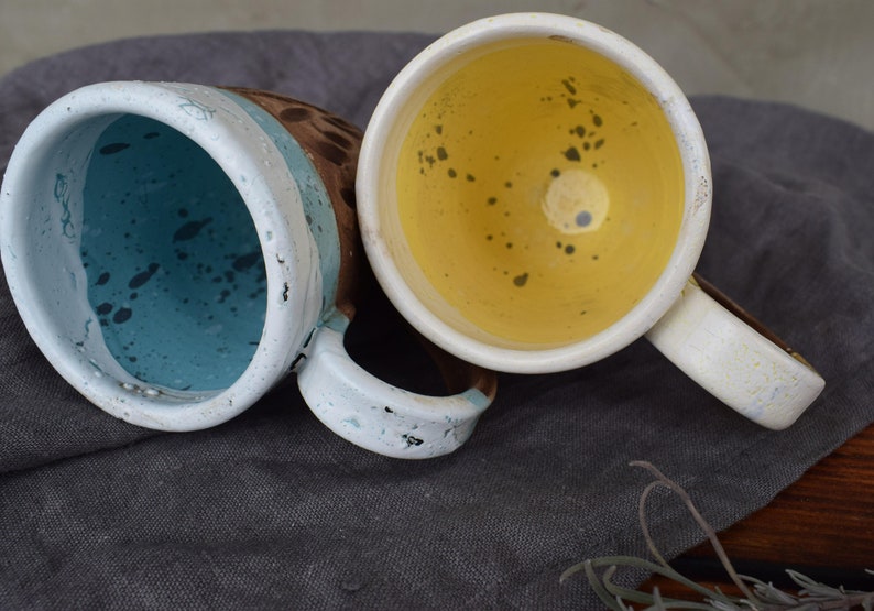 Set of two Rustic Ceramic Mugs, Coffee Cups, With love from Ukraine, Organic Eco Ceramic Art, Blue and Yellow glass Glaze image 7