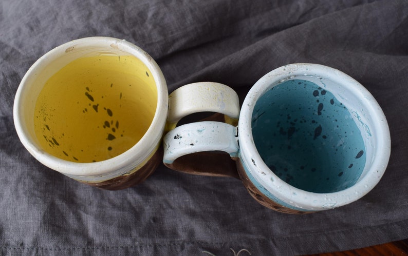 Set of two Rustic Ceramic Mugs, Coffee Cups, With love from Ukraine, Organic Eco Ceramic Art, Blue and Yellow glass Glaze image 8