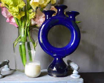Ceramic Trinity Candlestick, Blue Candleholder,  Minimal Pottery Candlestick Holder, Decor for the interior