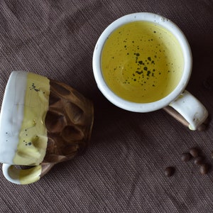 Pottery Coffee Cup, Yellow and White Ceramic Mugs, Stoneware Rustic Ceramic Coffee Cup, Vegan Pottery, Housewarming Gift image 10