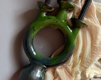 Handmade Green Ceramic Trinity Candlestick - Bohemian Decor