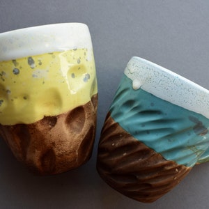Set of two Rustic Ceramic Mugs, Coffee Cups, With love from Ukraine, Organic Eco Ceramic Art, Blue and Yellow glass Glaze image 2