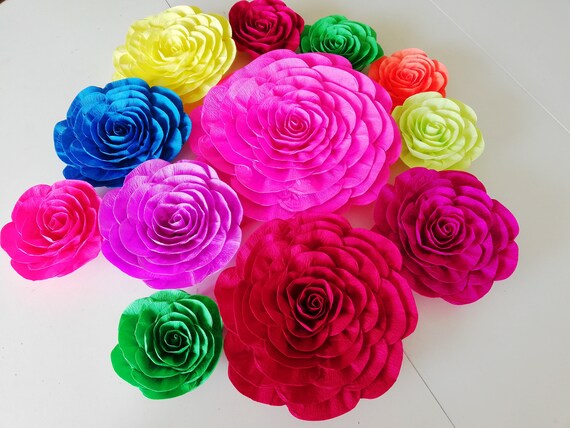 rainbow bright Colorful large Paper Flower wall decor Serape Party mexican fiesta Birthday moana Tropical Wedding baby bridal shower Il_570xn