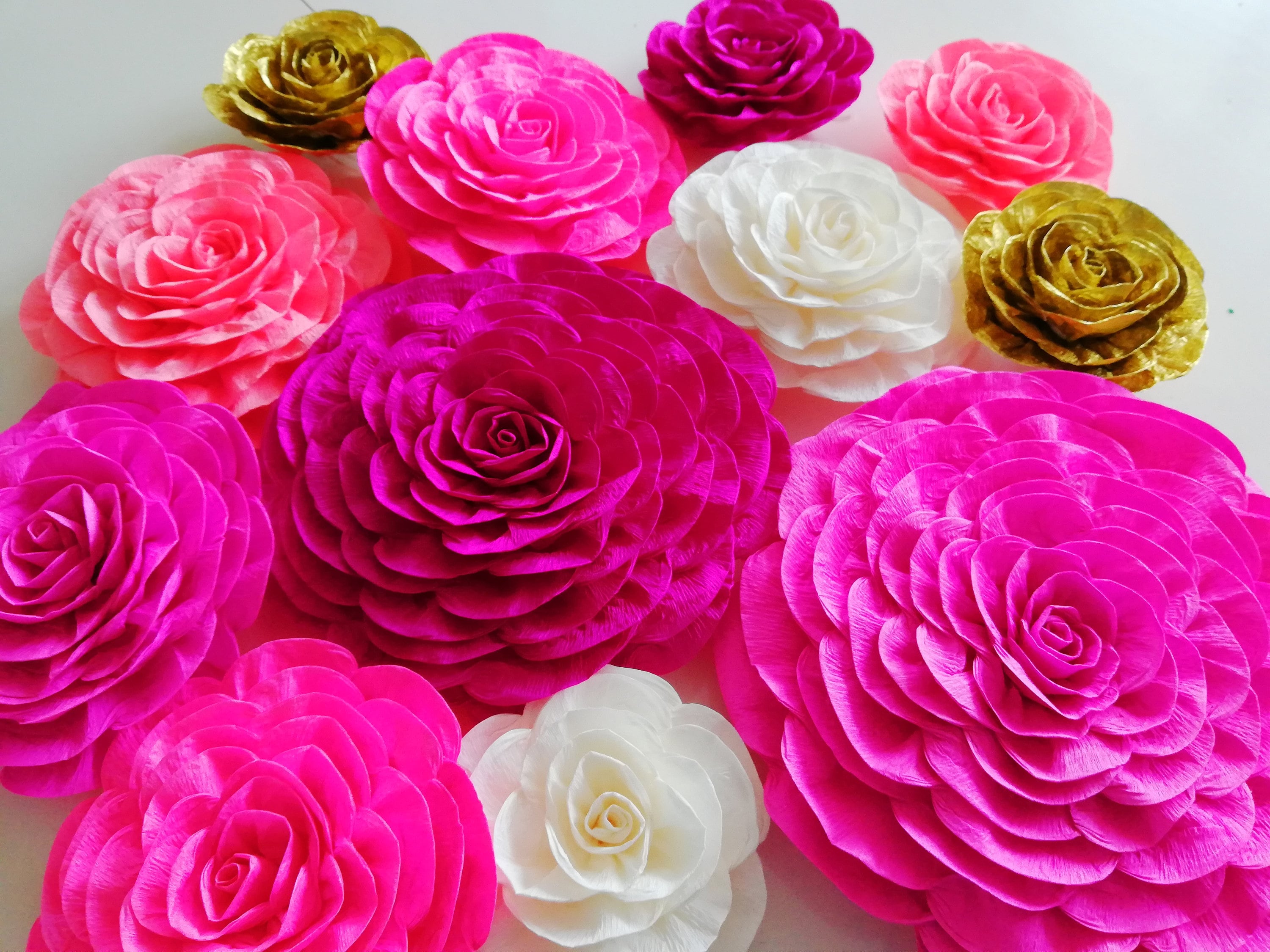 12 Large Paper Flowers Wall Decor Pink Gold White Kate Etsy