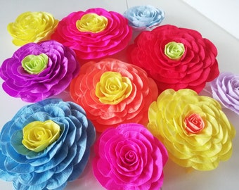 Bright fiesta Mexico,Large Paper Flowers Wall Decor, gerbera daisy, Bridal Shower Baby, backdrop Wedding, Hawaiian moana Tropical Party neon