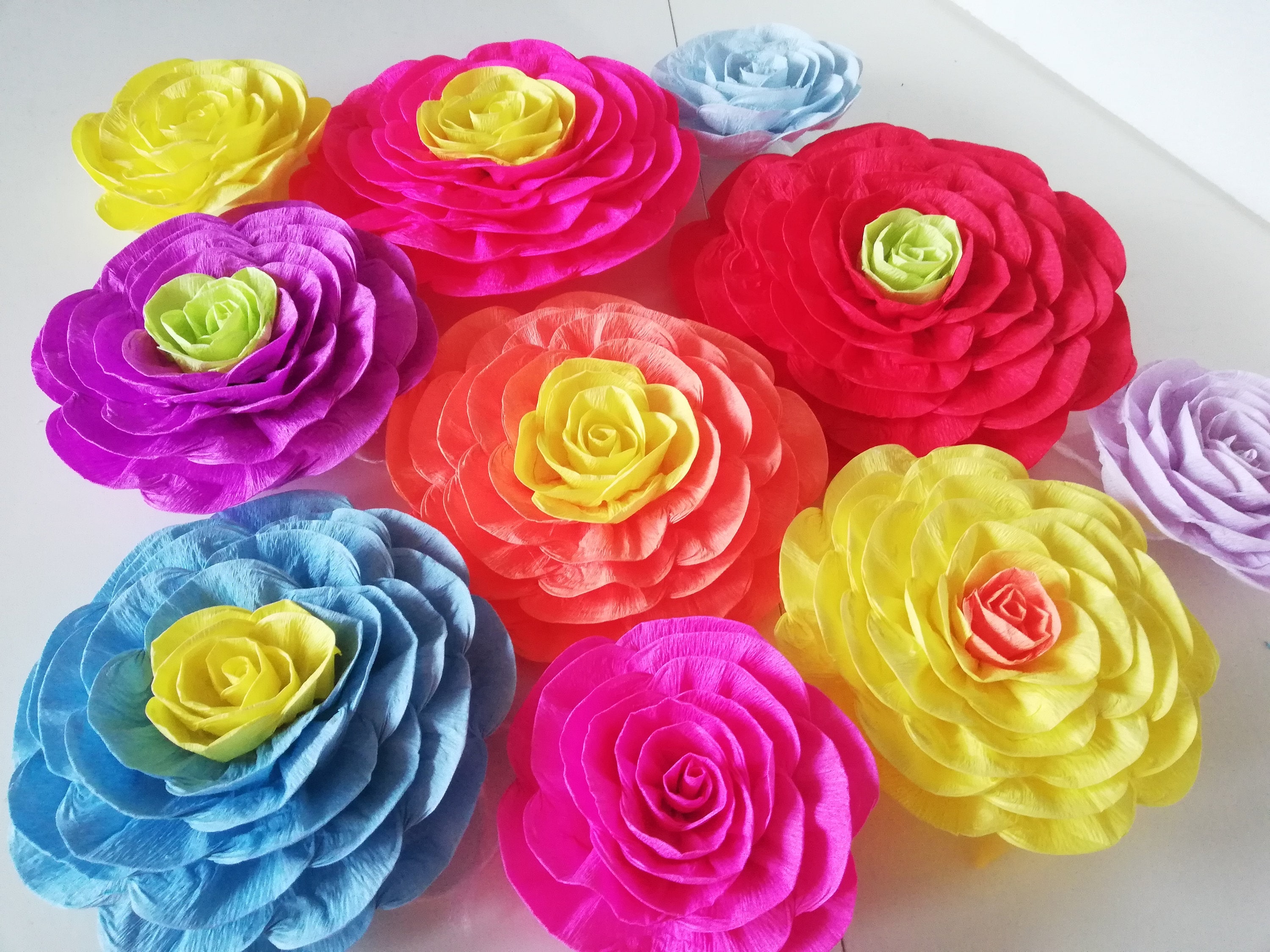  Yunlly 72 Pcs Fiesta Paper Flowers Set Colorful Mexican Tissue  Paper Flowers DIY Crepe Paper Flowers for Birthday Wedding Backdrop Wall  Party Decor (Bright Color,6 Inch, 8 Inch, 10 Inch) 