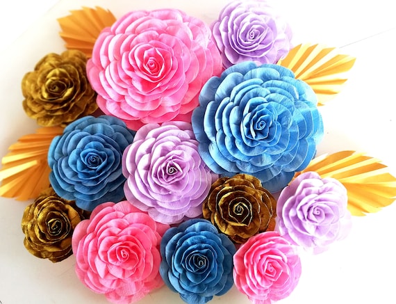 Large Paper Flower, nursery wall decor, crepe Paper Flower, nursery Flower Pink Gold Blue mermaid Decor arabia nights party decoration Giant Il_570xn
