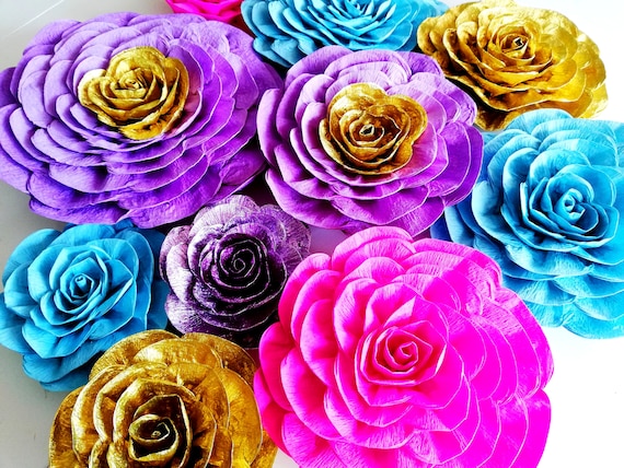 Encanto isabella madrigal,Large paper Flowers wall decor, pink gold turquoise Blue, Mermaid backdrop Party, Arabian Nights Moroccan wedding Il_570xn