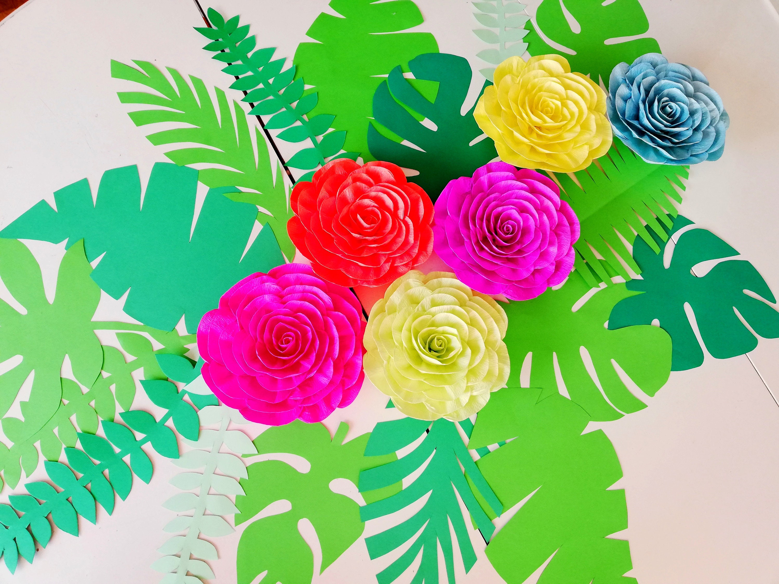Jungle Large Paper Tropical Leaves Wall Decor Party Hawaiian | Etsy