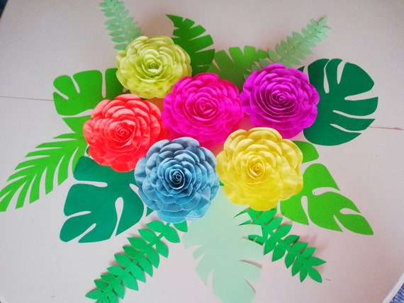 Tropical leaves Large Paper Flowers Wall Decor Party Hawaiian moana Mexico Flowers fiesta Baby Shower backdrop Wedding coco supplies neon Il_570xn