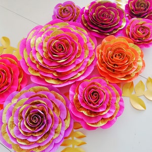 10 Large Paper Flowers, Red Purple Gold Magenta, Wall Backdrop, Moroccan, Arabia night party decoration Baby bridal shower birthday Hindu