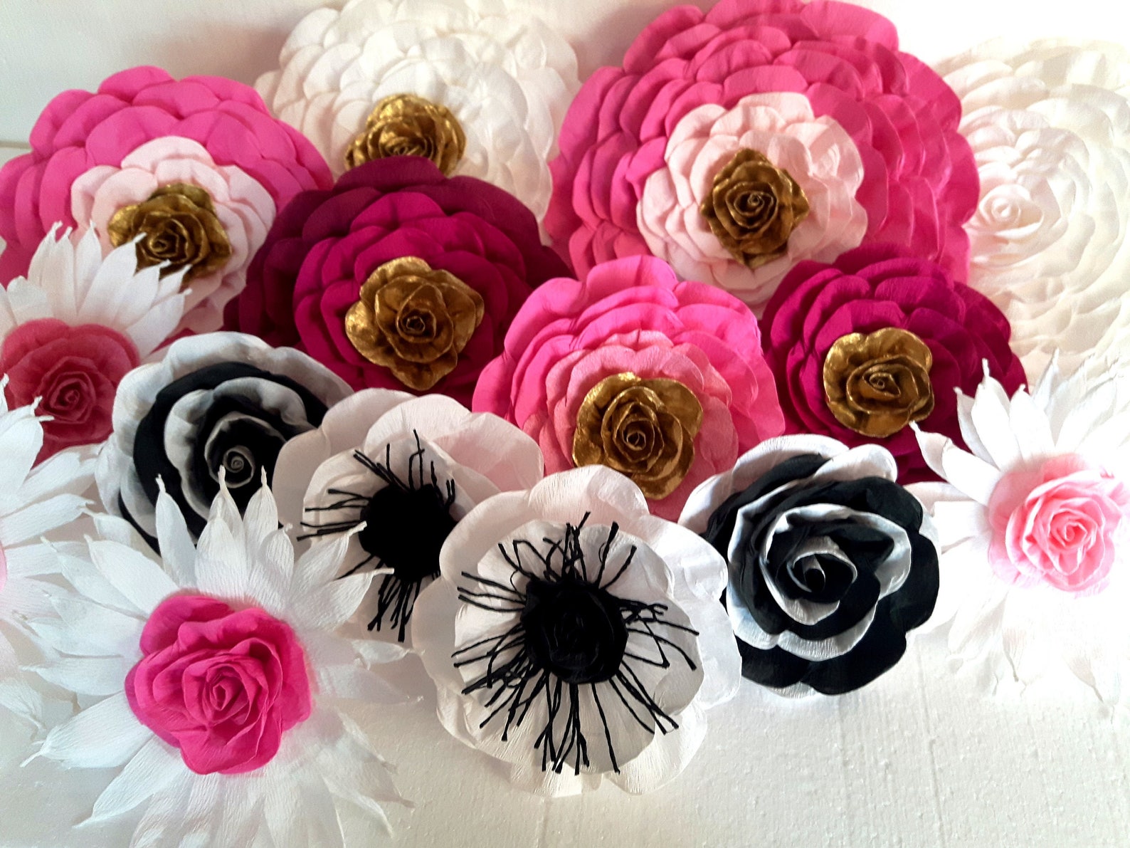 Pink Gold White Black Large Paper Flowers Wall Decoration - Etsy