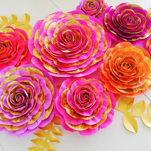 10 Large Paper Flowers, Red Purple Gold Magenta, Wall Backdrop, Moroccan, Arabia night party decoration Baby bridal shower birthday Hindu