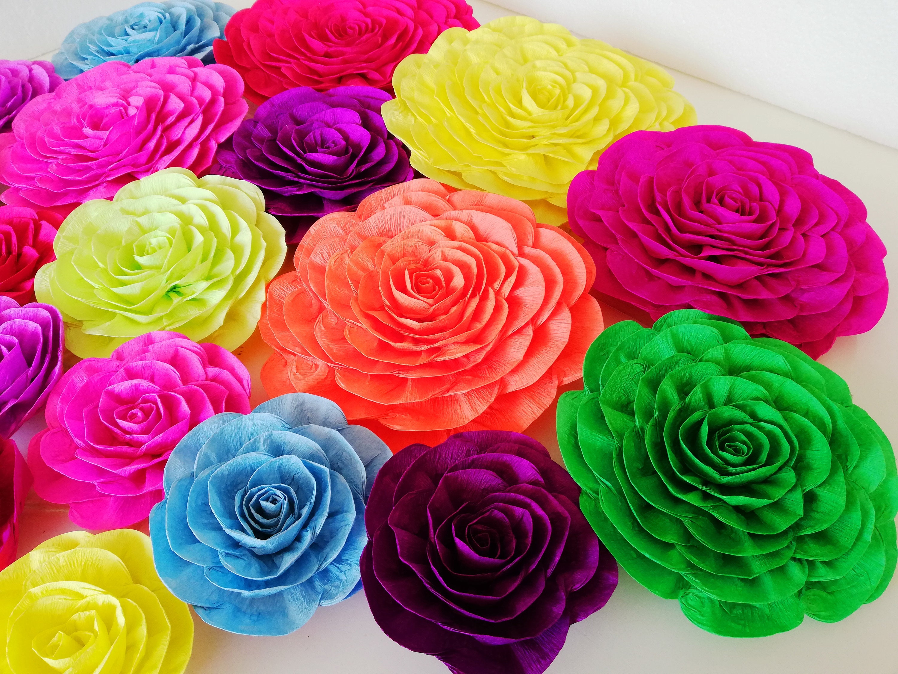 Large Paper Flowers Bright Mexico Fiesta Colorful Coco Party Etsy