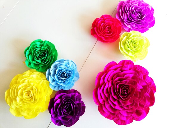 Colorful Tropical large Paper Flowers wall decoration fiesta mexico bright llama mama charro baptism moana rainbow party baby bridal shower Il_570xn