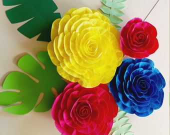 large Paper Flowers, wall decor, bright mexican fiesta, Colorful moana, rainbow Tropical party, Cinco Mayo decor baby bridal shower birthday