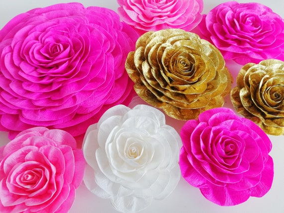 Nursery, Large Paper Flower wall decor, gold pink, girls princess birthday Backdrop, crepe Paper Flower girls Baby Shower, gold paper flower Il_570xn