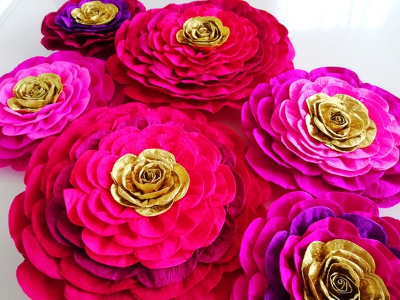 10 Large Paper Flowers Red Purple Gold Magenta Wall Backdrop Etsy