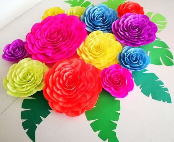 Encanto, Birthday, Large Paper Flowers, Wall Decor, Mexico fiesta, Bridal Shower Baby, backdrop Wedding, Party Hawaiian moana, Tropical neon Il_570xn