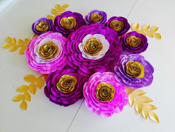 Purple Gold Pink Large Paper Flower Wall Decor Girl Nursery Etsy