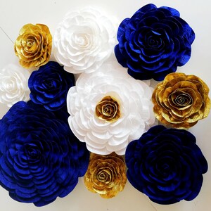 Gold Navy Royal blue cobalt large paper flowers wall decor prince baptism boy baby shower little bridal backdrop Wedding birthday party gian