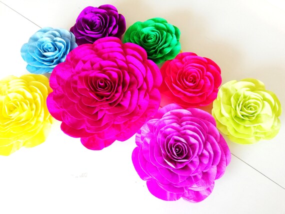 large bright mexico Paper Flowers wall decor llama mama fiesta Colorful charro baptism moana party rainbow Tropical party baby bridal shower Il_570xn