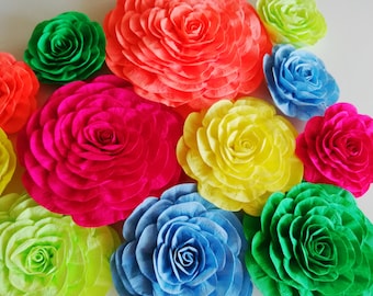 fiesta mexico paper flower, large Paper Flowers, Wall Decor, colorful Birthday, moana Baby Shower, backdrop Hawaiian, Bright Party decor